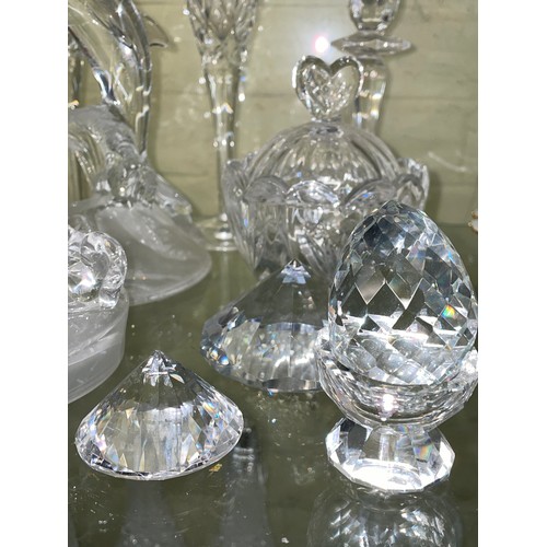 292 - PAIR OF STUART CRYSTAL WINE FLUTES, CUT CRYSTAL ANIMAL AND CRYSTAL D'ARC FIGURE GROUPS