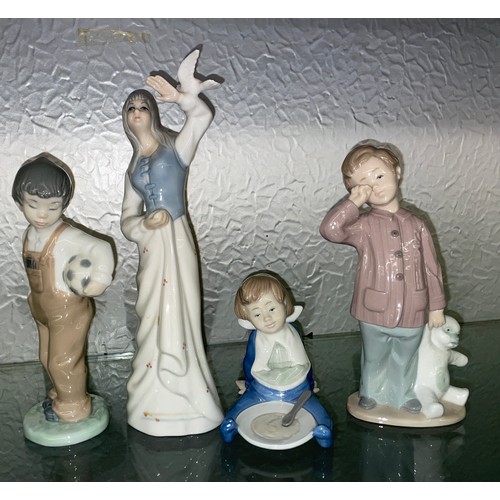 280 - THREE NAO FIGURE GROUPS AND VALENCIA PORCELAIN FIGURE