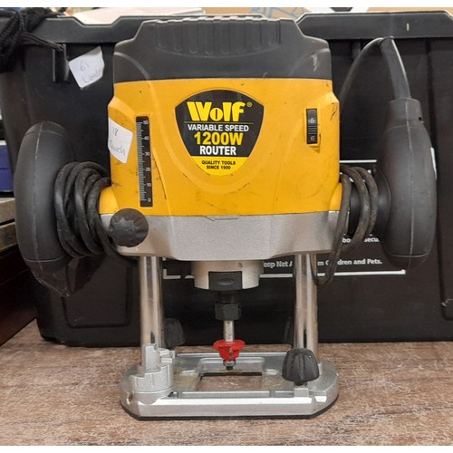 355 - WOLF 1200 V ROUTER, AND BOX OF ROUTER BITS