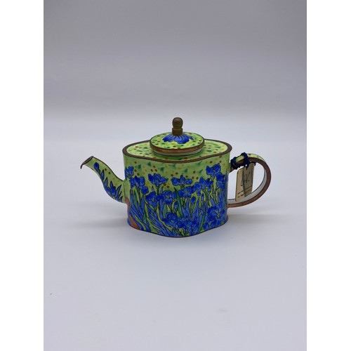 395 - TWO CASED CHARLOTTE DI VITA MINIATURE ENAMEL TEAPOTS VAN GOGH/TOULOUSE LE TREC