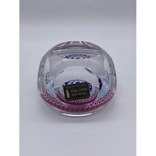 419 - TWO WHITEFRIARS LEAD CRYSTAL FACETED PAPERWEIGHTS INCLUDING 1976 LIBERTY BELL AND CORN FLOWER EXAMPL... 