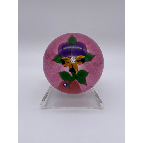 429 - FOUR JOHN DEACONS GLASS PAPERWEIGHTS INCLUDING PANSY, BUTTERFLY, DRAGONFLY AND ROSE