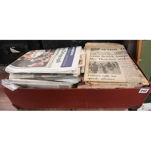 242 - CASE OF OLD NEWSPAPER CUTTINGS AND EPHEMERA