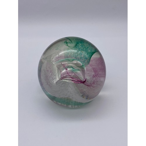 405 - SIX GLASS PAPERWEIGHTS INCLUDING CAITHNESS MOON CRYSTAL AND ISLE OF WIGHT EXAMPLE