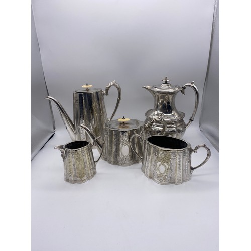 306 - VICTORIAN EP ENGRAVED FOUR PIECE TEA AND COFFEE SERVICE PLUS ONE OTHER JUG