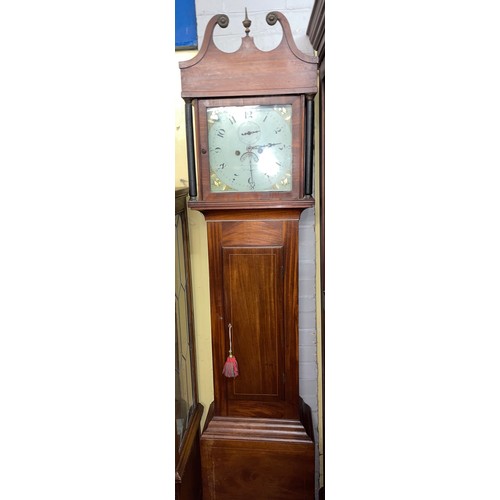 174 - 19TH CENTURY MAHOGANY LONG CASED CLOCK WITH A PAINTED DIAL CASE A/F