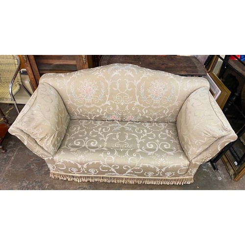 152 - CREAM AND GOLD BROCADE FRINGED SOFA