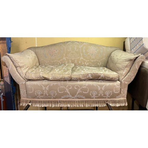 152 - CREAM AND GOLD BROCADE FRINGED SOFA