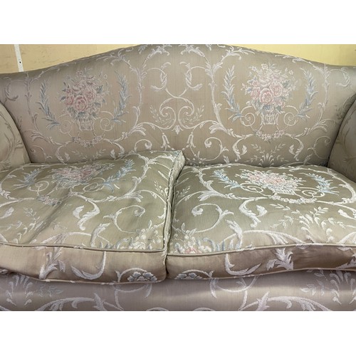 152 - CREAM AND GOLD BROCADE FRINGED SOFA