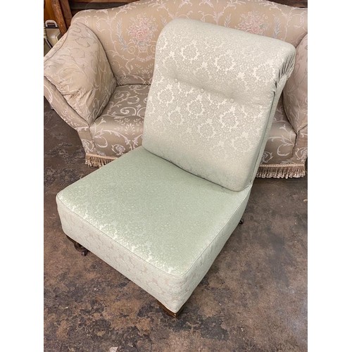 154 - MINT GREEN BROCADE UPHOLSTERED LONG BACK NURSING CHAIR