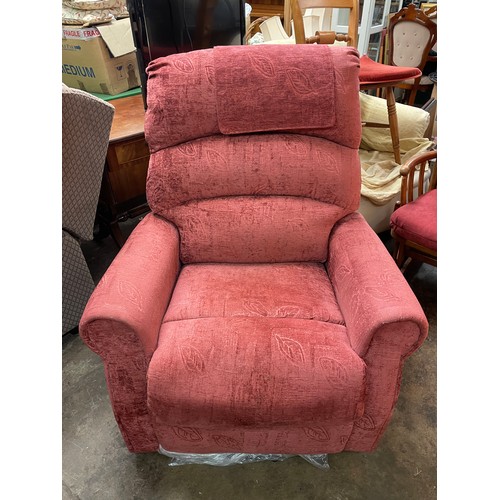 83 - RED FABRIC ELECTRIC RISER ARMCHAIR