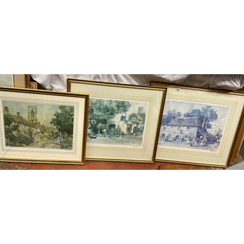 681 - THREE E STURGEON PRINTS OF RURAL VILLAGE LIFE, AND TWO E STURGEON LITHOGRAPHIC PRINTS OF VILLAGES SC... 