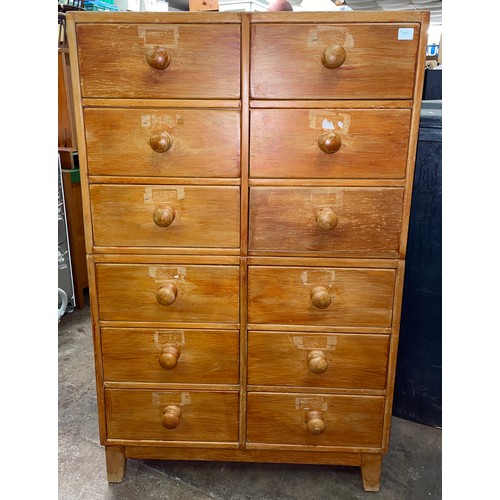 109 - MID 20TH CENTURY PINE AND BEECH 12 DRAWER CHEST WITH TURNED WOODEN HANDLES