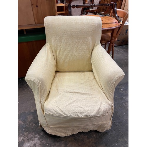 187 - LATE VICTORIAN CALICO PRIMROSE COVERED CLUB ARMCHAIR