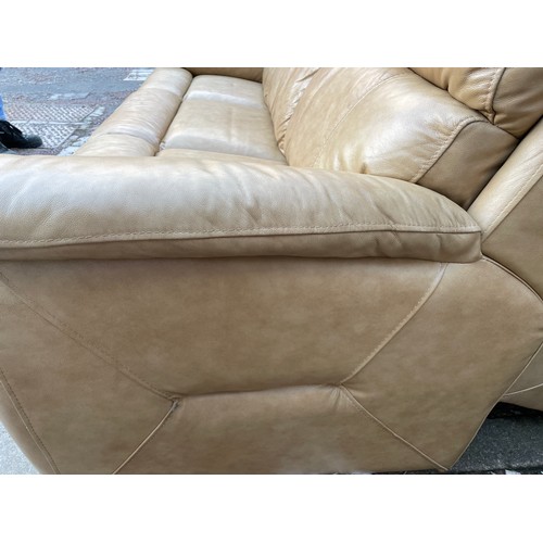 132 - MUSTARD TAN THREE SEATER LEATHER SOFA AND ELECTRIC RECLINING TWO SEATER SOFA