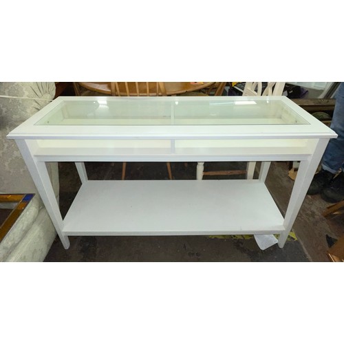 172 - WHITE PAINTED GLASS TOP CONSOLE TABLE WITH UNDER TIER