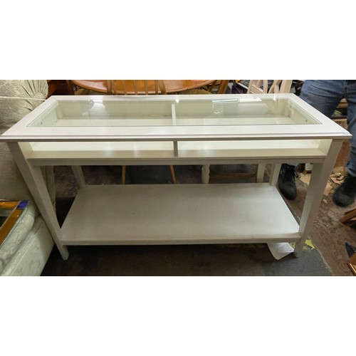 172 - WHITE PAINTED GLASS TOP CONSOLE TABLE WITH UNDER TIER