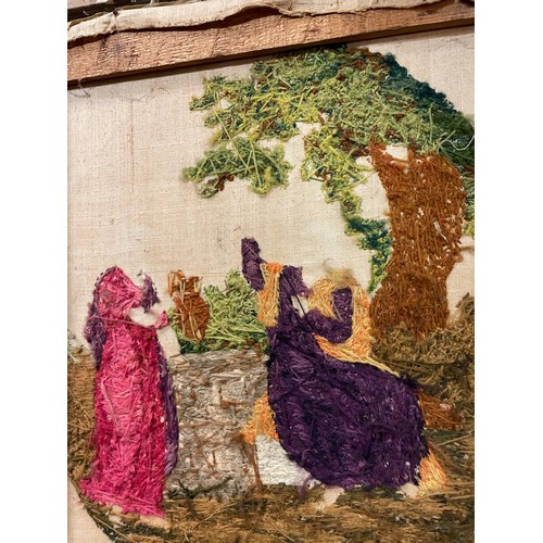 354 - EARLY 19TH CENTURY NEEDLE POINT OVAL PANEL CHRIST REAPPEARING TO MARY IN THE GARDEN 38CM X 33CM