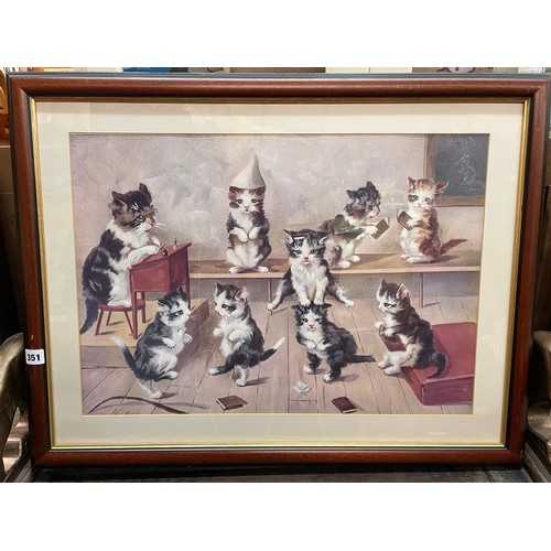 351 - LITHOGRAPHIC PRINT THE SCHOOL OF KITTENS 60CM X 41CM