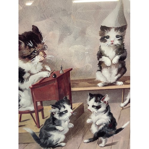 351 - LITHOGRAPHIC PRINT THE SCHOOL OF KITTENS 60CM X 41CM