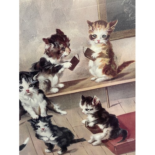 351 - LITHOGRAPHIC PRINT THE SCHOOL OF KITTENS 60CM X 41CM