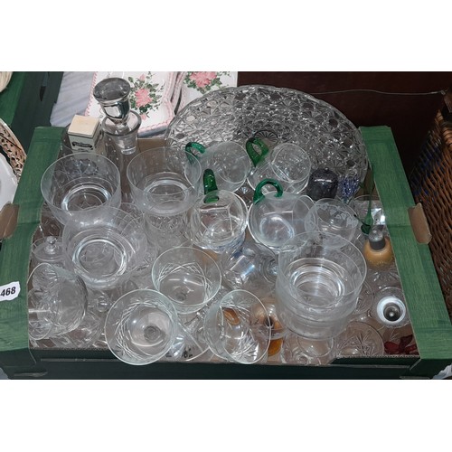 468 - CARTON - CUT AND ETCHED GLASSWARES, DECANTER AND SIFTER