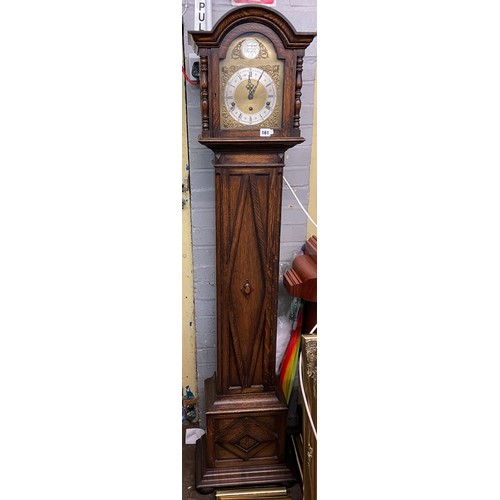 161 - 20TH CENTURY OAK GEOMETRIC CASED SMALL LONG CASE CLOCK