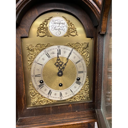 161 - 20TH CENTURY OAK GEOMETRIC CASED SMALL LONG CASE CLOCK