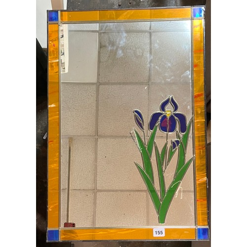 155 - STAINED GLASS FLORAL MIRROR 46CM X 68CM