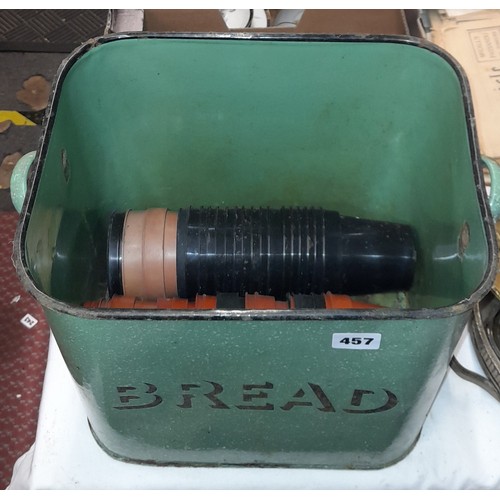 457 - GREEN ENAMEL BREAD BIN