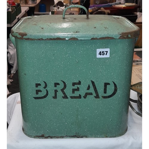 457 - GREEN ENAMEL BREAD BIN