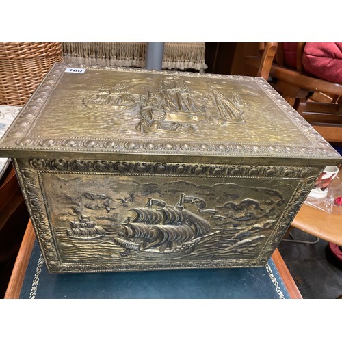 160 - BRASS EMBOSSED SQUARE COAL BOX