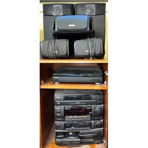 181 - AIWA FIVE CD HIFI SYSTEM WITH SURROUND SPEAKERS IN CABINET