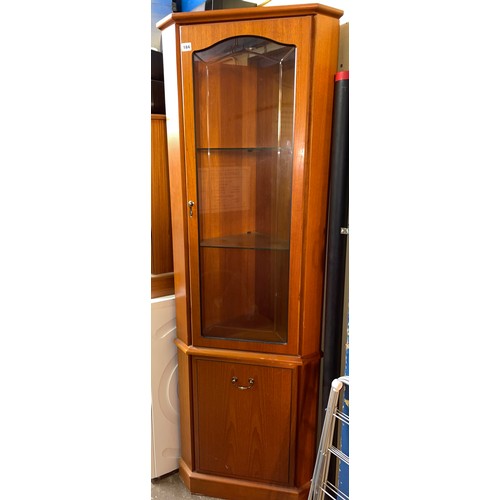 184 - MAHOGANY ETHCED GLAZED DOOR CORNER CUPBOARD