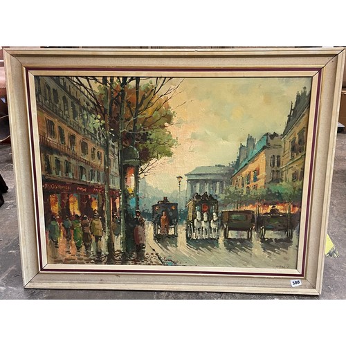 388 - ETERELLI OILS ON CANVAS IMPRESSIONIST PARISENNE STREET SCENE 58CM X 78CM