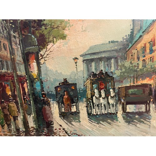 388 - ETERELLI OILS ON CANVAS IMPRESSIONIST PARISENNE STREET SCENE 58CM X 78CM