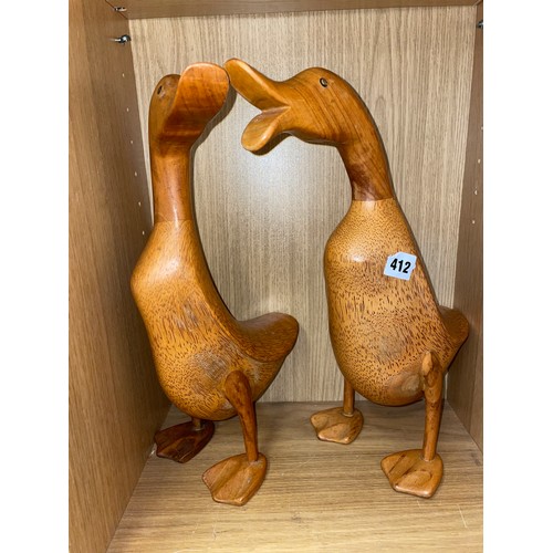 412 - PAIR OF CARVED WOODEN DUCK FIGURES