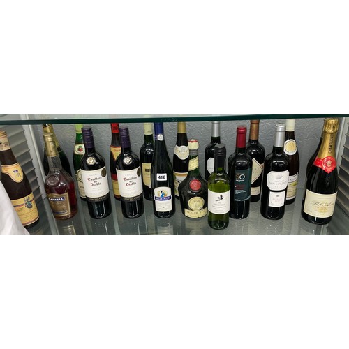 416 - SHELF OF VARIOUS WINES AND SPIRITS