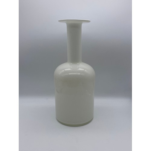 637 - MID CENTURY HOLMEGAARD WHITE OPAQUE GLASS BOTTLE VASE IN THE STYLE OF OTTO BRAUER 35CM