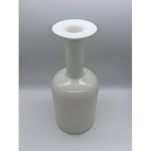 637 - MID CENTURY HOLMEGAARD WHITE OPAQUE GLASS BOTTLE VASE IN THE STYLE OF OTTO BRAUER 35CM