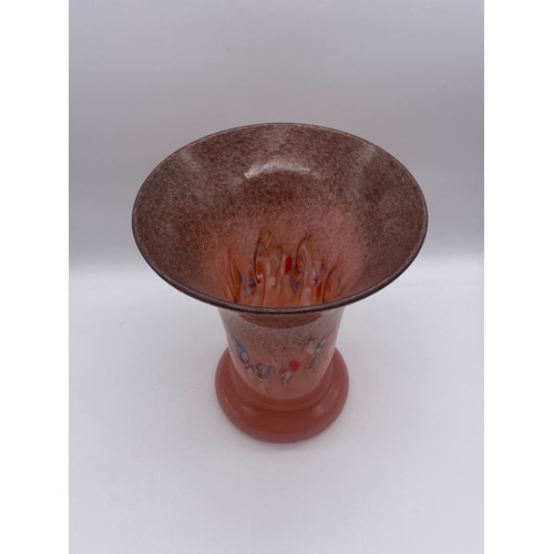 632 - VASART TAPERED PINK AND MOTTLED GLASS VASE 23.5CM