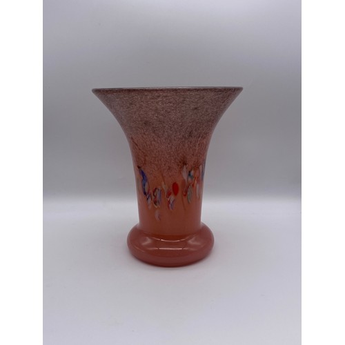 632 - VASART TAPERED PINK AND MOTTLED GLASS VASE 23.5CM