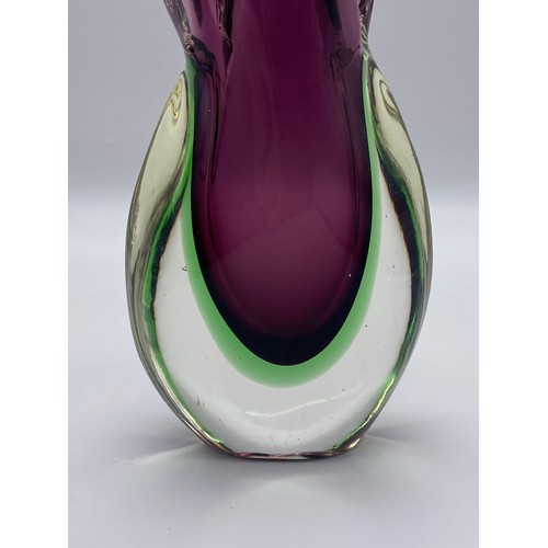 631 - MURANO SOMMERSO PURPLE SPLIT FISH TAIL VASE 21CM