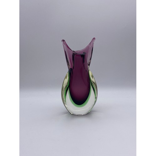 631 - MURANO SOMMERSO PURPLE SPLIT FISH TAIL VASE 21CM