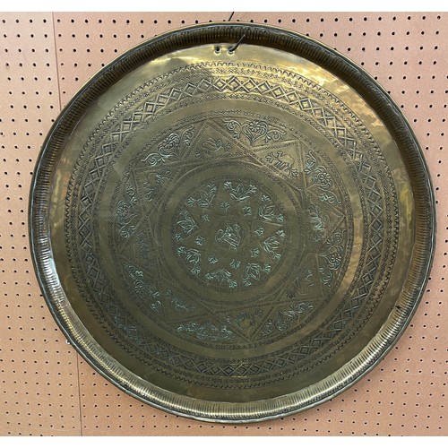 649 - EASTERN BRASS ENGRAVED TRAY 58CM