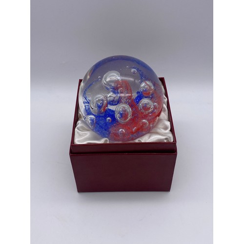 639 - BOXED “CARNIVAL” BUBBLE GLASS PAPERWEIGHT