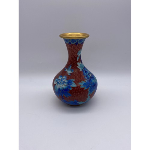 644 - 20TH CENTURY CLOISONNÉ DECORATED BALUSTER VASE 15CM