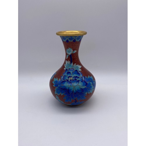 644 - 20TH CENTURY CLOISONNÉ DECORATED BALUSTER VASE 15CM