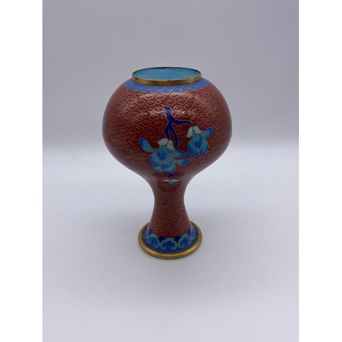 644 - 20TH CENTURY CLOISONNÉ DECORATED BALUSTER VASE 15CM