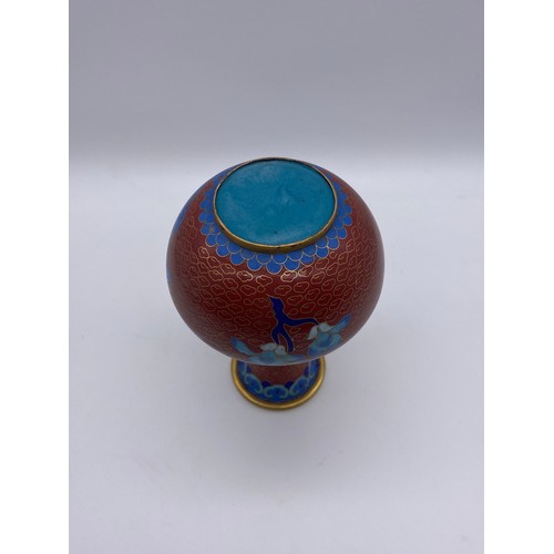 644 - 20TH CENTURY CLOISONNÉ DECORATED BALUSTER VASE 15CM